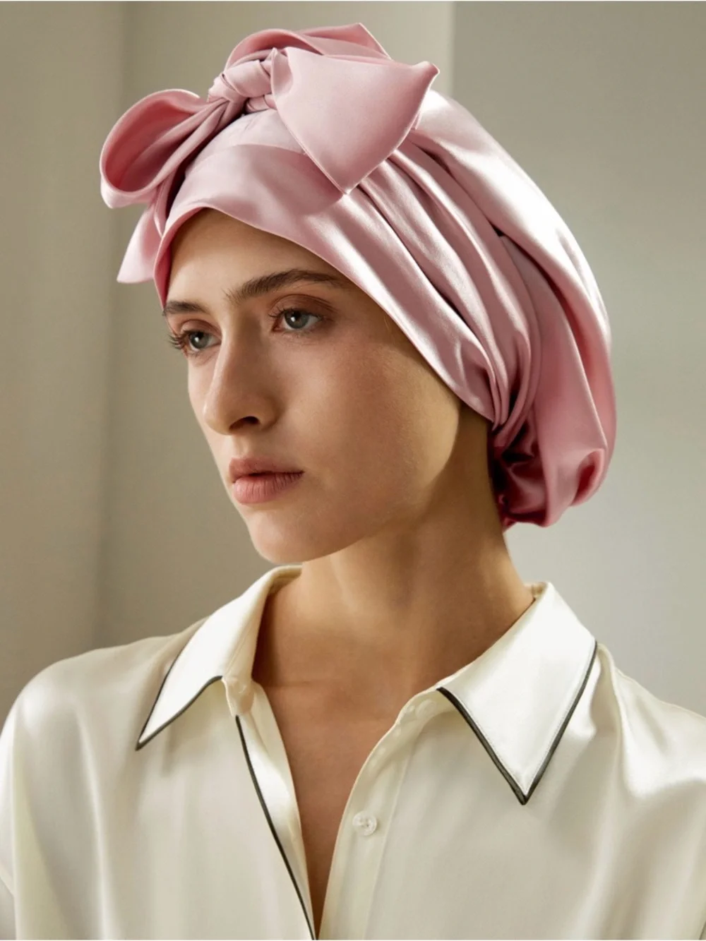 Rosy Pink 100% Mulberry Silk Tie Bonnet - Picture 2 of 5